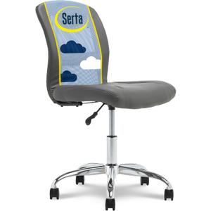Serta Essential Armless TaskChair, Small Desk Chairs with Wheels, Breathable Mesh Back and Faux Leather, Quality Foam Cushion Seat for Comfort, Minimal Design for Vanity Table, Gray (Grey)