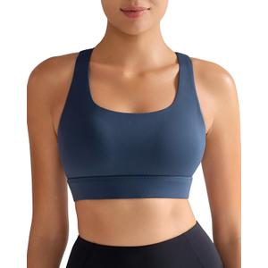 RUNNING GIRL High Impact Sports Bras for Women - Scoop Neck Strappy Sports Bra High Support Moulded Cup Workout Bra (Blue, L)