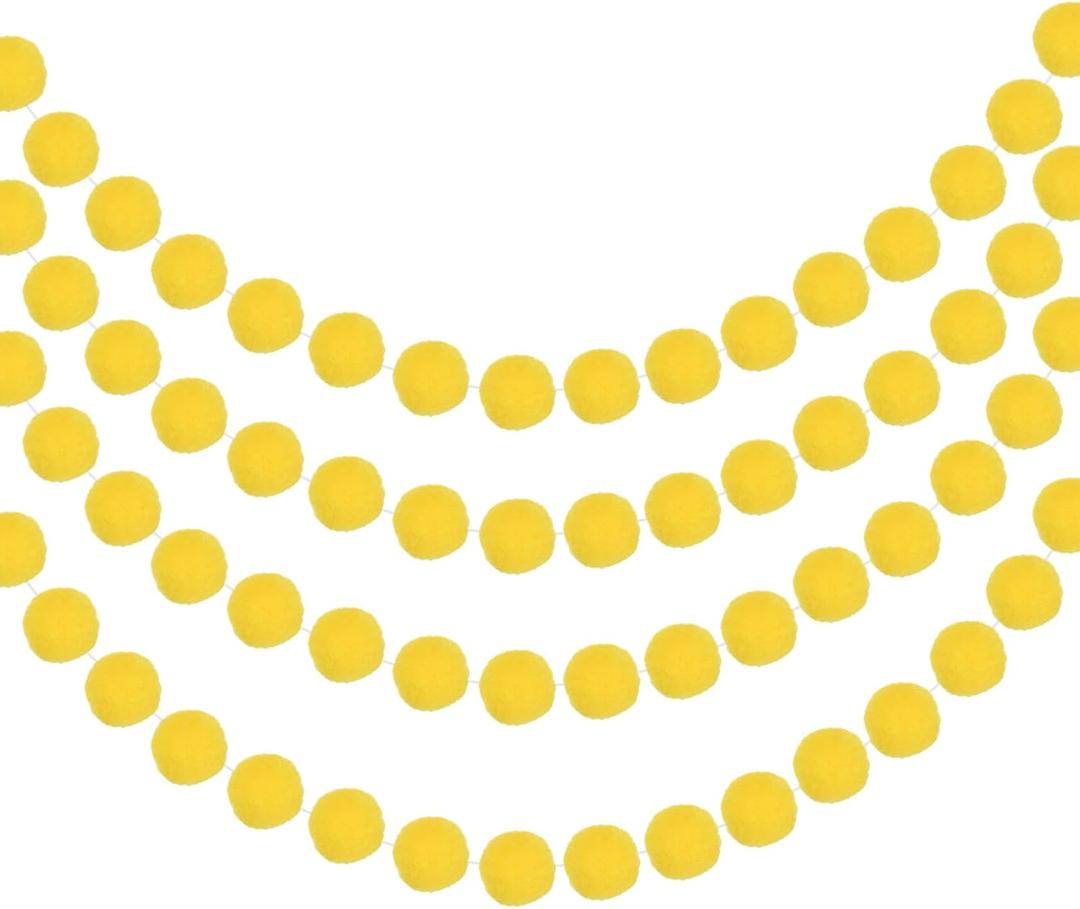 MECCANIXITY 4Pcs Felt Ball Garland Yellow Pom Pom Garland Handing Balls 7.55 Feet Long 20 Balls Party Banner Decor for Christmas Birthday Party Decoration