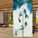 LIGICKY Chinese Ink Style Long Japanese Noren Doorway Curtain Linen Koi Fish Printed Asian Window Treatment Hanging Door Tapestry for Sushi Kitchen Home Decoration 33.5" Width x 70.9" Long