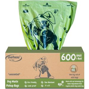 Chefneno 
Dog Poop Biodegradable Bags One Biig Roll (600 ct.) Eco-friendly Doggy Poop Bags Pet Waste Pickup Bag Degradable Cat Waste Disposal Bags (1 Roll, 600 Bags)