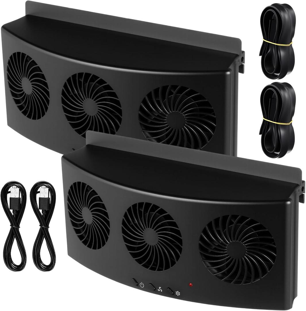 Tujoe 2 Pack USB Cable 3 Fans Car Exhaust Fan USB 3 Fans Car Window Air Vent Radiator Cooling Vent Exhaust for General Types(Black)