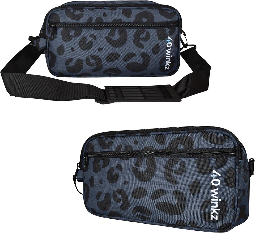 40Winkz Travel CPAP Carrying Bag Fit For ResMed AirMini, Portable CPAP Equipment Bag and Supplies Storage Bag with Shoulder Strap, Organizer Carrying Case with Luggage Strap (Black Leopard)