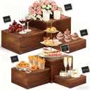6 Pack Wooden Risers Display Stands, Rustic Wood Cake Stands & Cupcake Stands for Party, Square Food Risers for Buffet Table, Wood Crates for Home Decor, Wedding, Birthday (Brown, 6 Pack)