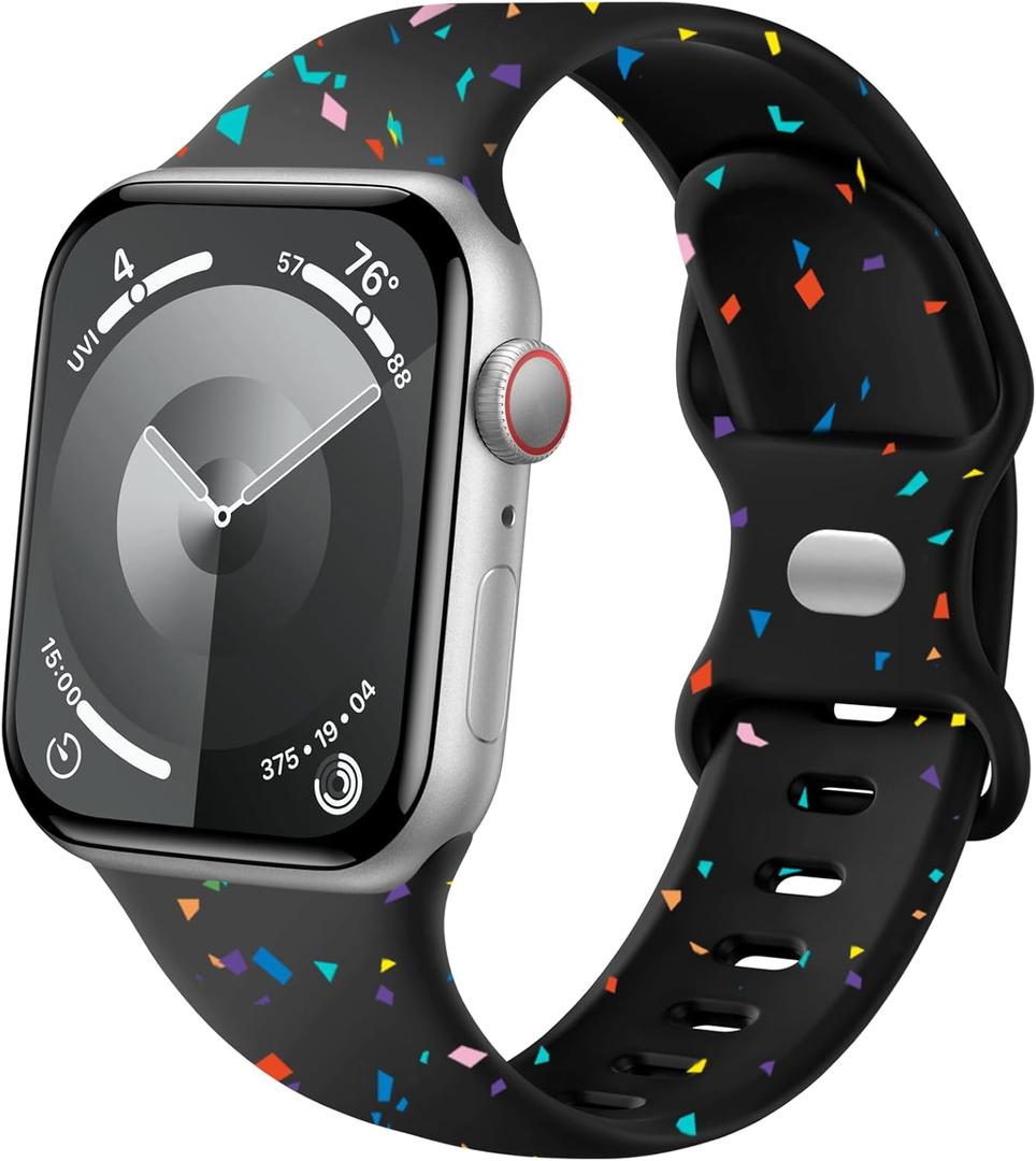 5 x Sport Band Compatible with Apple Watch Band 44mm 45mm 46mm 40mm 42mm 38mm 41mm 49mm, Soft Silicone Waterproof Replacement Strap for iWatch Watch Series 11 10 9 8 7 6 5 4 3 2 1 SE Ultra Women Men (Speckle Black)