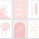 6pcs Pink Coastal Beach Preppy Wall Art Surfer Girl Bow Shells Aesthetic Painting Picture Wall Decor No Wake Zone Poster Print Artwork for Bedroom Bathroom Living Room Preppy Dorm Home Decoration (10L"x8W")