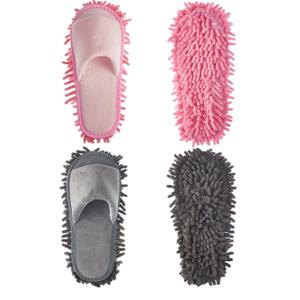 Jecery 2 Pairs Microfiber Cleaning Mop Slippers for Floor Cleaning House Mop Shoes Men and Women Washable Unisex Dusting Slippers Dirt Tool Supplies(Medium,Pink, Gray)