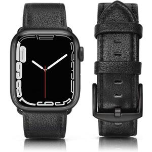 SWEES Leather Band Compatible for Apple Watch 42mm 44mm 45mm, Genuine Leather Replacement Wristband Strap Compatible iWatch Series 7 6 5 4 3 2 1 SE Sports & Edition Men And Women, Lichee Black