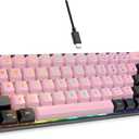 GEODMAER 65% Wired Gaming Keyboard, LED Backlit, Ultra-Compact Anti-Ghosting No-Conflict 68 Keys Membrane Gaming Wired Keyboard for PC Laptop Windows Gamer(Pink-Black)