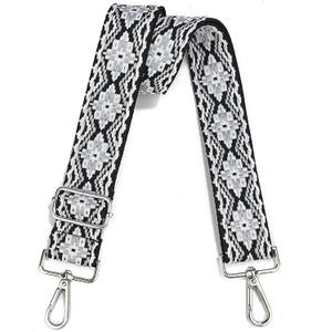 Wide Purse Strap Adjustable Replacement Crossbody Bag Strap Silver Hardware Shoulder Straps (Silver Hardware-single-black White Grey-122)