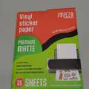 JOYEZA Premium Printable Vinyl Sticker Paper for Inkjet Printer - 25 Sheets Matte White Waterproof, Dries Quickly Vivid Colors, Holds Ink well- Tear Resistant - Inkjet & Laser Printer