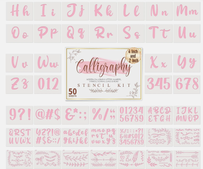 50PCS Calligraphy Stencil Template Kit - 4 Inch and 2 Inch Letter Stencils and Nd 2 Inch Letter Stencils and N