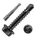 #8 x 1 Inch Self Drilling Screws (184Pcs) Hex Washer Head 410 Stainless Steel Self Tapping Screws for Metal Sheet Metal Screws Black Oxide with Hex Socket Included