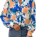 PRETTYGARDEN Women's Floral Blouses Dressy Casual V Neck Button Down Shirts Lantern Long Sleeve Boho Chiffon Spring Tops 2026 (Blue, S)