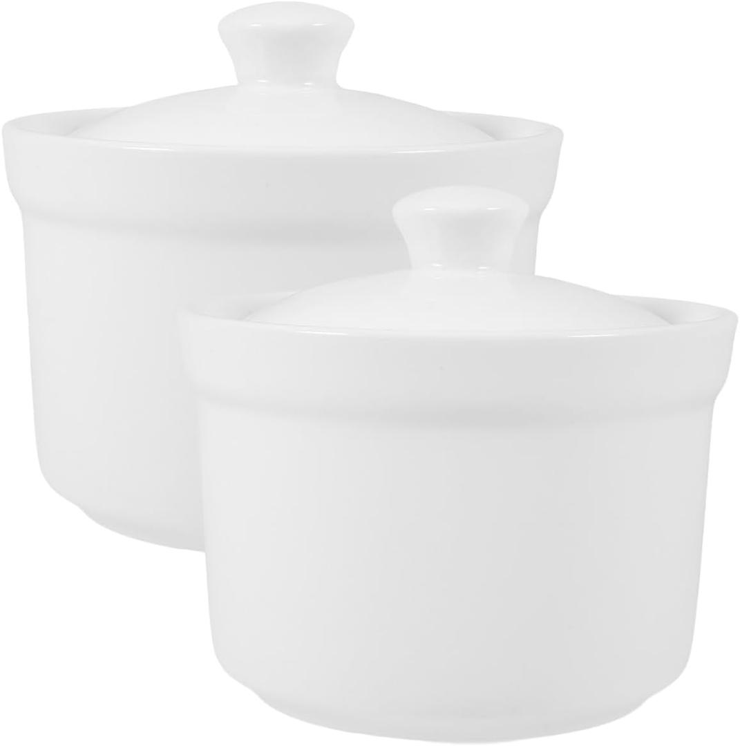 Luxshiny 2pcs Soup Cups with Lids White Ceramic Stew Pot with Lid Steam Soup Bowl Steaming Cup Soup Noodle Bowl Stockpot Cookware for Egg Custard Medicinal and Birds Nest 4 Inches