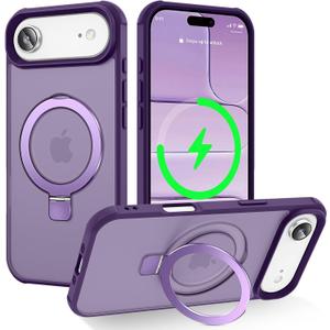 Magnetic Compatible with iPhone Air Case with Stand [Military Grade Drop Tested][Compatible with Magnet] Ring Translucent Slim Hard Back Soft Edge 17 Air Phone Case, Purple