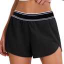 BMJL Women's High Waisted Running Shorts Quick Dry Lined Athletic Workout Shorts with Zipper Pocket(Black, L)