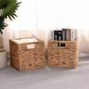 11x11in Wicker Storage Basket Set of 2 Collapsible Hyacinth Cube Storage Baskets,Storage Bins for Organizing Storage Basket with Built-in Handles