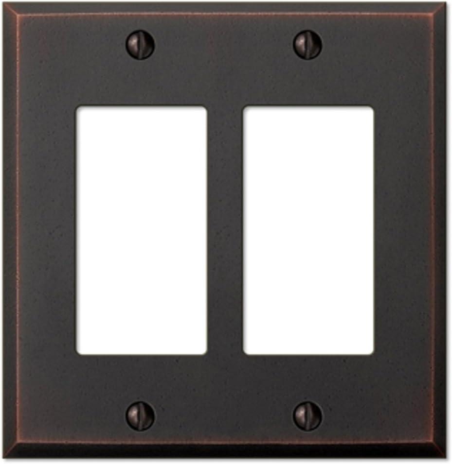 AMERELLE 68RRDB Manhattan Double Rocker Cast Metal Wallplate in Aged Bronze, 2 Rocker