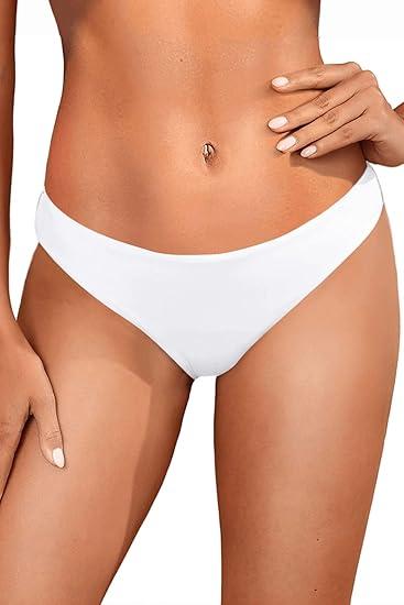 Tempt Me Women Low Rise Bikini Bottoms - Moderate Coverage Bathing Suit Bottoms Low Waisted Swimsuit Bottoms Brief 2025, White XS