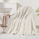 Wemore Weighted Blanket for Adults Twin Size 15 lbs, Dual Sided Soft Fuzzy Jacquard Sherpa Weighted Blankets for Sleeping, Cozy Fluffy Knitted Heavy Blanket for Couch Bed, Cream White, 60 x 80 inches