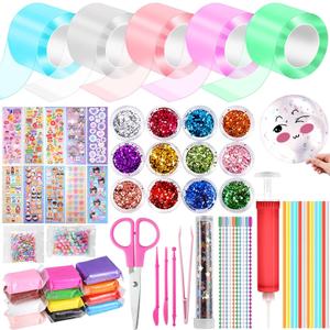 Needbrock 5 Pcs Nano Tape Bubble Kit,1m/3.28 ft Each Roll Nano Tape Bubbles Double Sided Tapes with Luxe Glitter, Clay, Beads, Cute Stickes Suitable for Over 3 Years Old