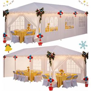 HOTEEL 10x30 Party Tent, Large 300 Sq Ft Outdoor Canopy with 8 Removable Sidewalls & 2 Zipper Doors Holds 40+ Guests, Carpas para Fiestas for Wedding, BBQ, Baby Shower & Backyard Event, White