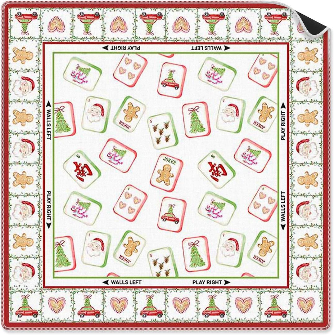 Grandmillennial Red Green Chinoiserie Christmas Mahjong Mat, 31.5 x 31.5 inches