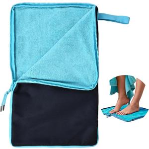 Wet Bag, Wet Dry Bag, Wet bag for swimsuit,Travel, Beach, Pool, Diapers, Dirty Yoga Gym Clothes, Waterproof Embedded Towel Wet Bag(Fleece)-Leakproof Wet Clothes Bag, Beach Travel Essentials (15.7*9.8inch, Blue)