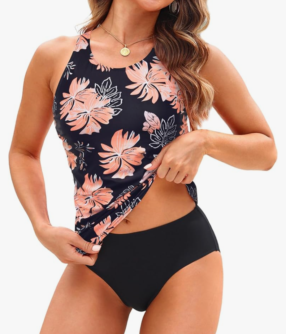Tempt Me Two Piece Tankini Swimsuits for Women Tummy Control Bathing Suits High Neck Swim Top with Shorts Swimwear XL