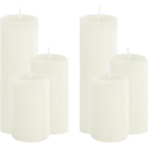 6-Pack White Pillar Candles Bulk Set - Assorted 3 Sizes (3, 4, 6 Inch, 2 Each), Long-Lasting Dripless, Unscented & Smokeless Hurricane Candles for Wedding, Dinner Party & Romantic Atmosphere.
