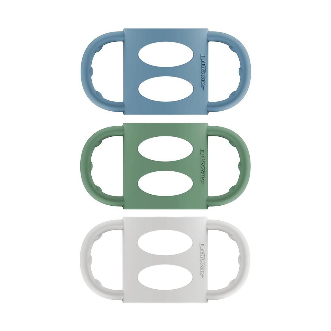 Dr. Browns Milestones 100% Silicone Baby Bottle Handles, Narrow, Blue, Green, Gray, 3 Pack, 4m+ (3 Pack, Light Pink, Ecru, Black)