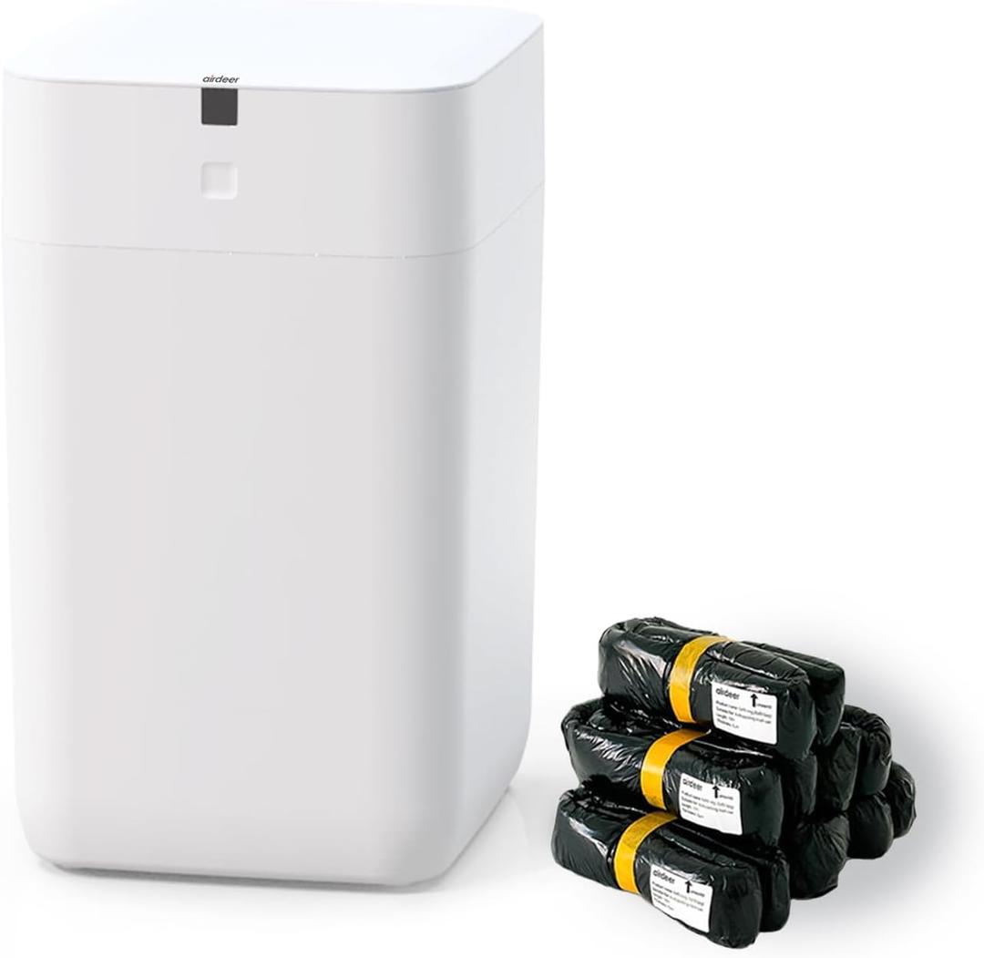 Automatic Trash Can, 4 Gallon Self Sealing and Self-Changing Smart Trash Can, Motion Sensor, Touchless Garbage can with lid for Kitchen Bathroom Bedroom Office, 6 Refill Rings(A1, White) (White)