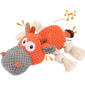 IOKHEIRA Dog Plush Toy for Large Aggressive Chewers,Indestructible Dog Squeaky Toys,Stuffed Animals Toys with Cotton Material and Crinkle Paper,Durable Chewing Toys (Carrot Orange, Cattle)