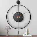 Pytha Sight 30.7×20 Inch Large Modern Arabic Numeral Pendulum Wall Clock | Large Black Metal Minimalist Decorative Oversized Wall Clock with Walnut Pointers for Living Room, Fireplace, Dining Room Decor 
