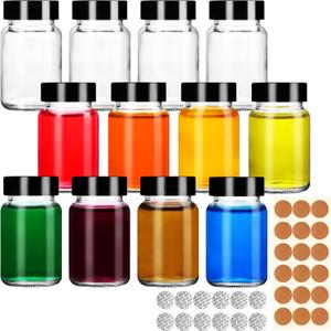 2 OZ Glass Bottles with Caps, 12 Pack 60 ML Empty Juicing Bottles with Screw Lids and Labels, Reusable Airtight Glass Jars for Juice, Ginger, Wellness Shots