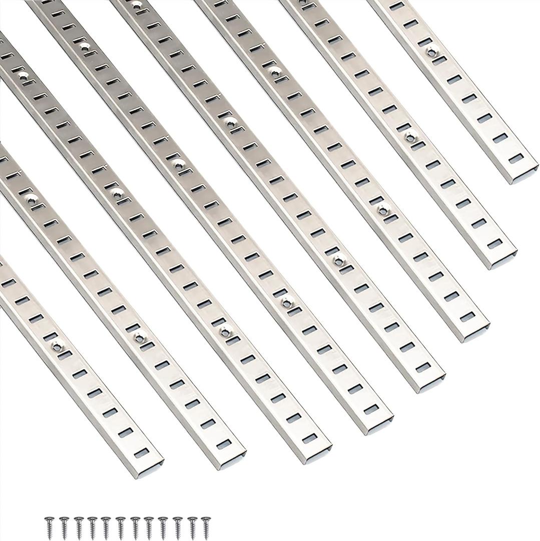 Adjustable Shelf Bracket 40 Inch 8 Pack Silver Shelf Pilaster Strips Shelf Rail Shelf Track Adjustable Wall Shelves Shelf Standards and Supports for Cabinet Closet Organization (Silver-40inch)