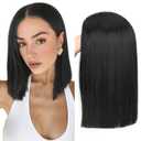 HANNE Natural Black Shoulder Length Bob Wig for Women Short Straight Hair Middle Part Heat Resistant Bob Wigs for Daily Use or Party (Black)