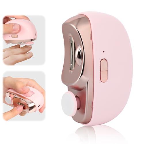 Electric Nail Clipper,2 in 1 Automatic Nail Trimmer with Polishing,Portable Fingernail Cutter 2 Speeds File Nail Clip Storage Rechargeable Safety Trimmer for Baby, Kids, Adults, Seniors (Pink)