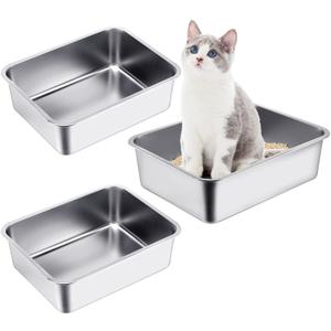 Gerrii 3 Pack Large Stainless Steel Litter Box,23.6 x 15.7 x 5.9''