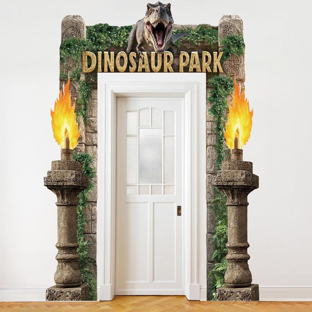 Dinosaur Park Party Decorations Dinosaur Birthday Porch Banner Backdrop Halloween Dino Party Supplies Door Decoration Banner Photo Booth Backdrop Hanging for Dinosaur Park Birthday Photo Props