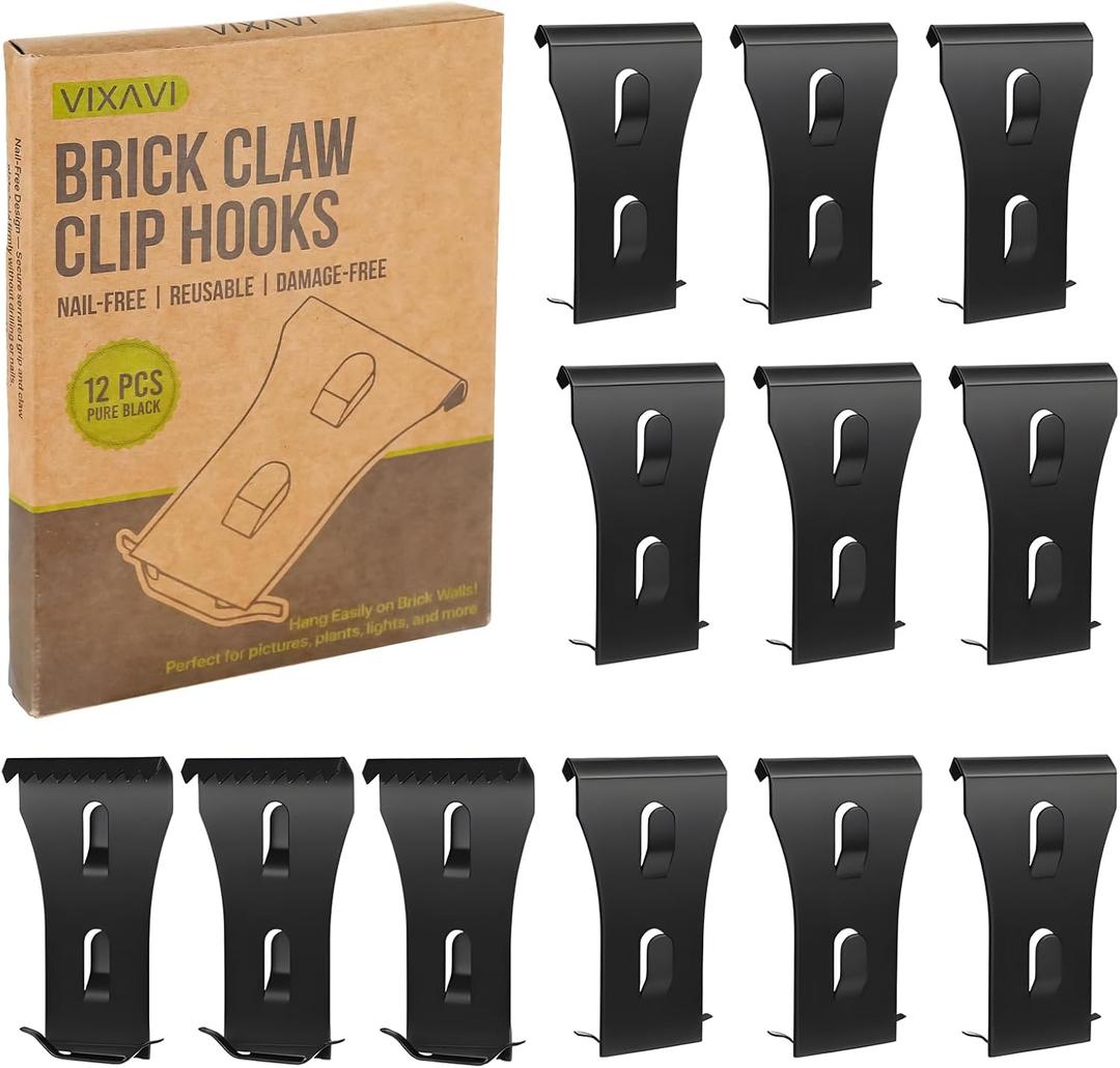 2 x Brick Clips Heavy Duty Matte Black Spring Steel Hanging Hooks - No Drill Hooks for Both Outdoor and Indoor Decor - Secure Hold for Lights Wreaths Signs - Fits Standard 2-1/4 to 2-3/8 in Brick Size