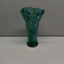 9.0" H Teal Glass Vases for Flowers, Unique Hand Blown Glass Vase Green Home Decor, Wide Mouth Colorful Flower Vase Centerpieces, for Living Room Table Bookshelf, Bathroom Office Shelf Decorative