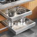 Seinloes 2Pack Expandable Pull Out Cabinet Organizer 21"Deep With Raising Pad for Framed Cabinets, Upgrade 3 Slide Rails Slide Out Drawers,Roll Out Shelves Adhesive,Adjustable Width 12.05"-20.4"Silver