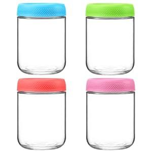 KITCHOP 4 Pack Glass Mason Jars with Lids, 16oz Airtight Overnight Oats Containers, Glass Storage Jars for Breakfast, Lunch, and Leftovers – BPA-Free, Leakproof, Ideal for Meal Prep and Pickling