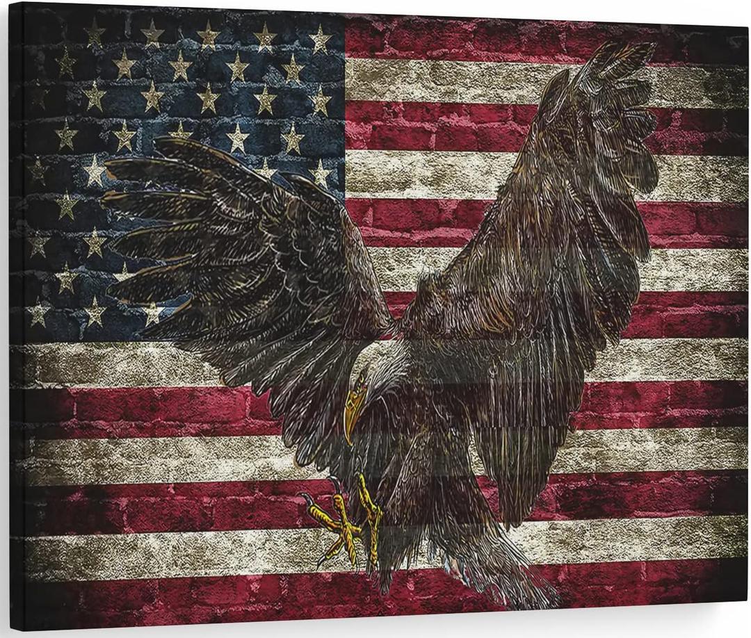 Patriotic Wall Decor American Flag Eagle Pictures for Veterans Decorations - 16x24 Inch (24L" x 16W")