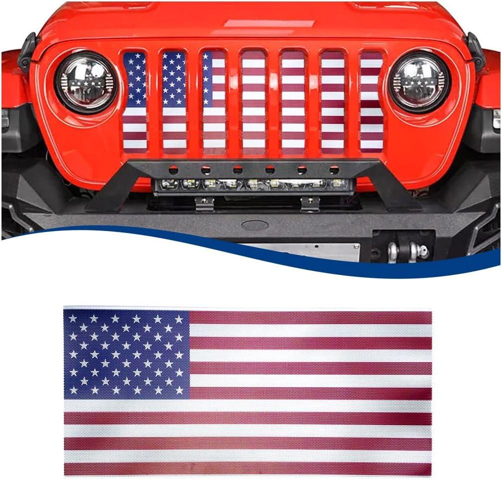 Front Mesh Grill Inserts Compatible with 2018-2025 Jeep Wrangler JL & Gladiator JT, Heavy-Duty American Flag Design (Red, 2018+ JL JT)
