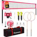 20ft Outdoor Volleyball & Badminton Combo Net Set for Backyard Beach with Adjustable Poles, Durable Anti-Sag Net, PU Volleyball, 2 Aluminum Rackets