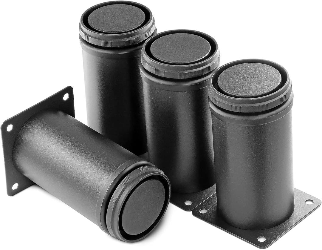 4 Inch Metal Furniture Legs Stainless Steel Adjustable Legs Black Metal Legs Round Cabinet Legs for Coffee Table Cabinet Desk Sofa Shelves, Pack of 4