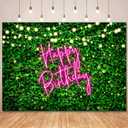 Greenery Grass Birthday Backdrop for Women Summer Tropical Bday Decorations,Pink and Green Neon Happy Birthday Backdrops Banner Photography Background Girls Bday Party Supplies Photo Booth Props 7x5ft